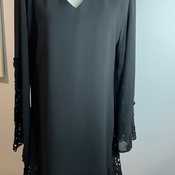 Ya Los Angeles Womens Cocktail Dress Long Sleeve Chiffon Black V-Neck Size “L” - Picture 1 of 16